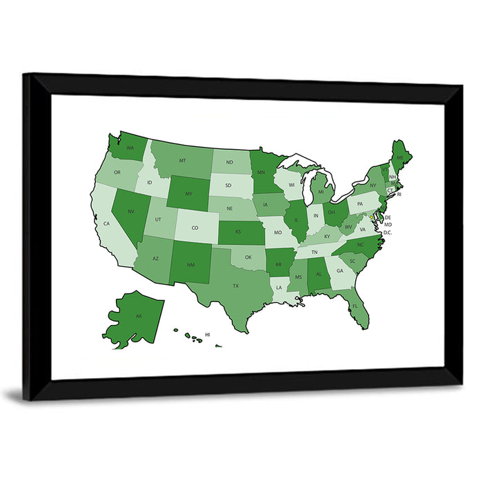 United States Political Map Wall Art as a framed print