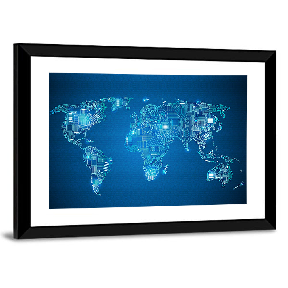 Digital Circuit World Map Wall Art