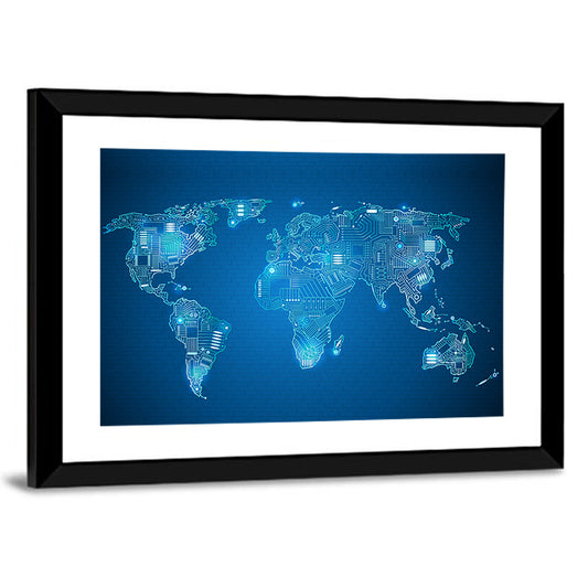 Digital Circuit World Map Wall Art