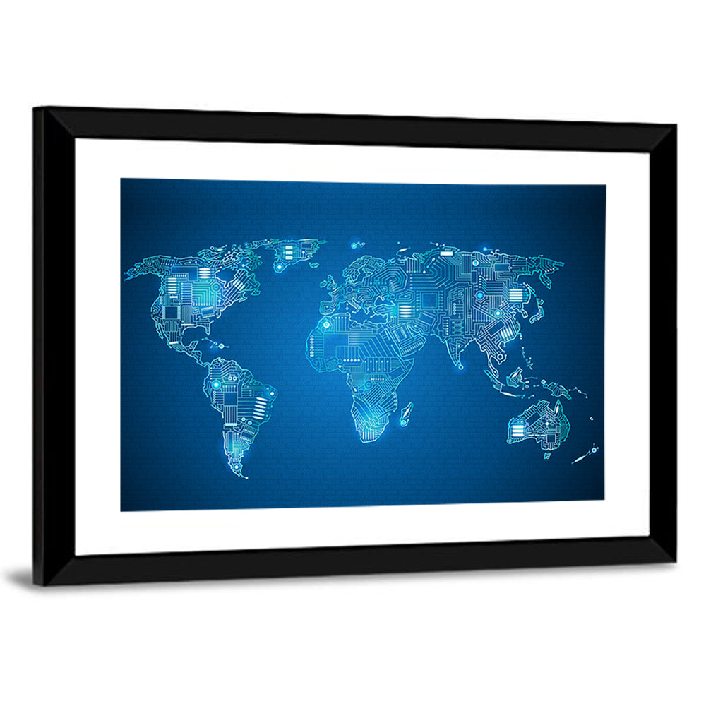 World Map Technology Style Wall Art