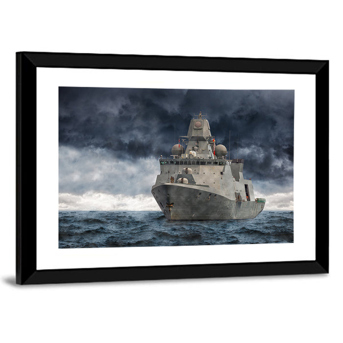 Frigate in Stormy Sea Wall Art as a framed print