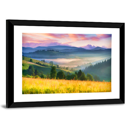 Sunrise Mist Over Mountain Meadow Wall Art