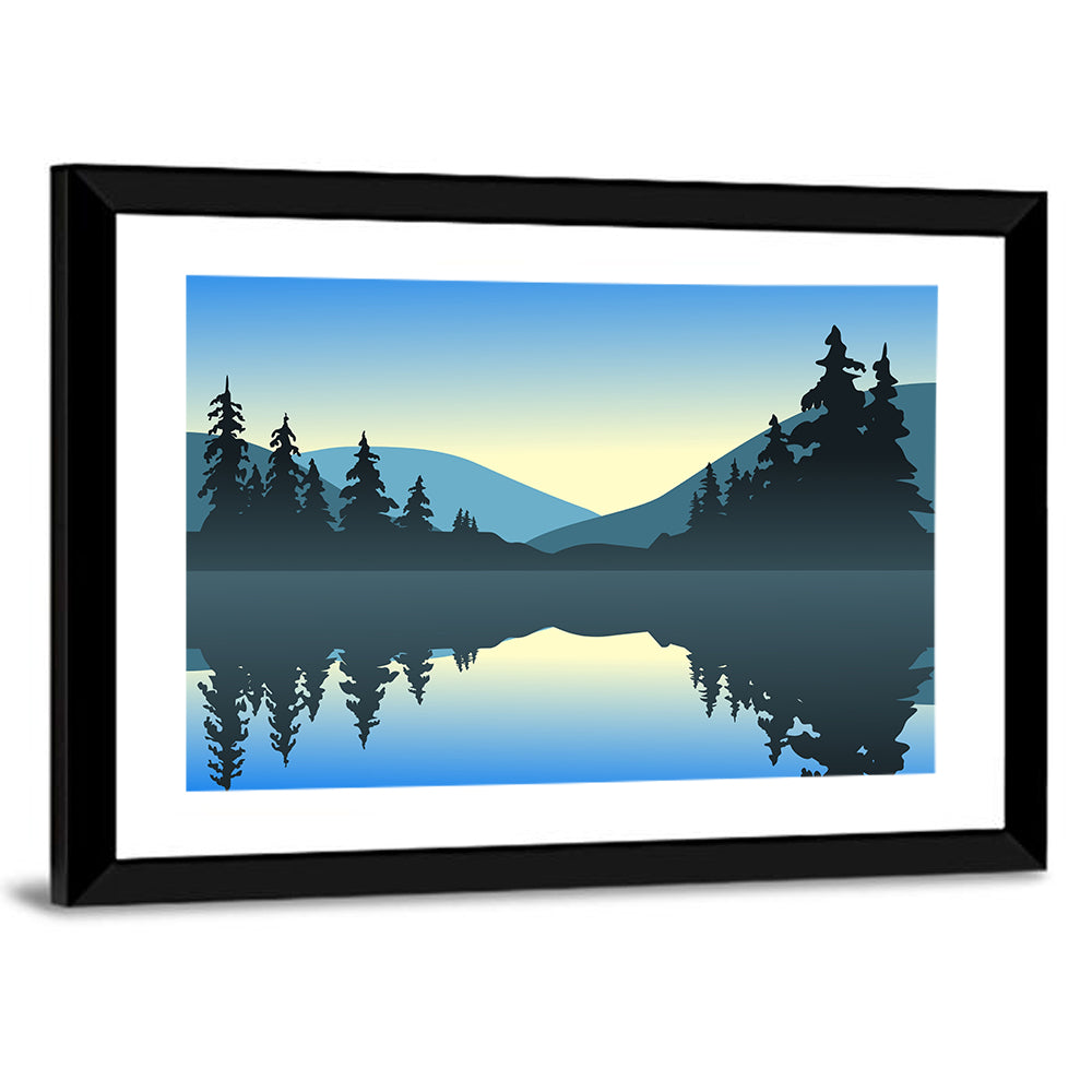 Cool Lake Reflection Illustration Wall Art