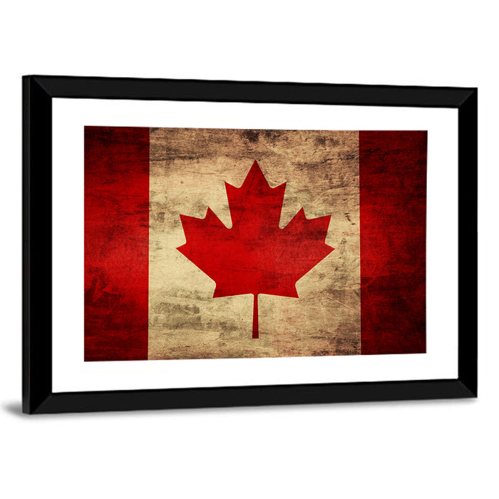 Grunge Canadian Flag Wall Art as a framed print