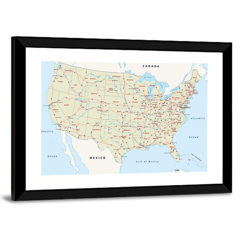 United States Interstate Map Wall Art