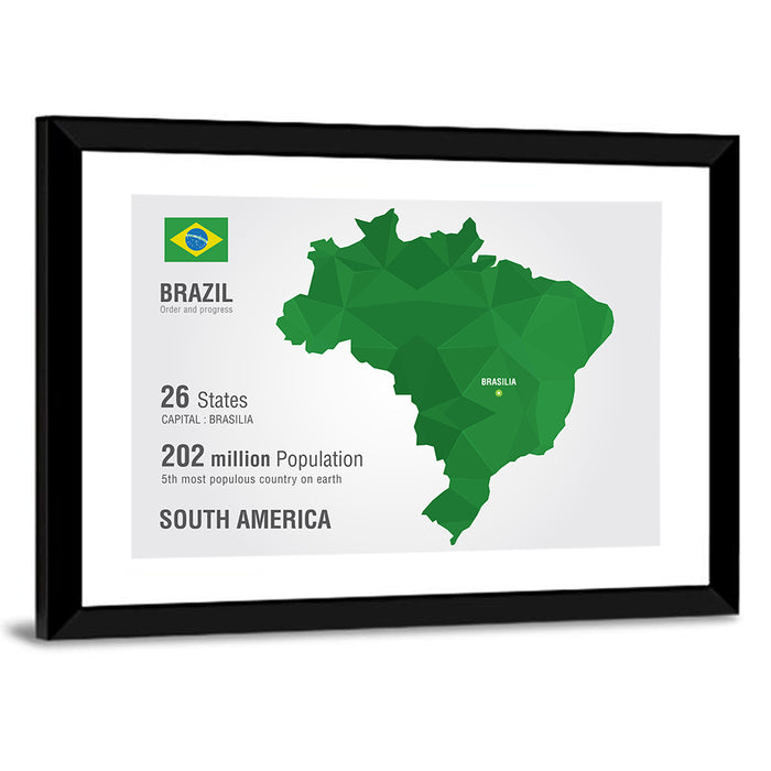 Low-poly Brazil Map Wall Art as a framed print