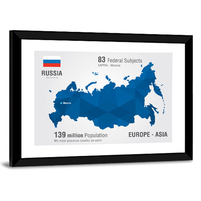 Geometric Map of Russia Wall Art as a framed print