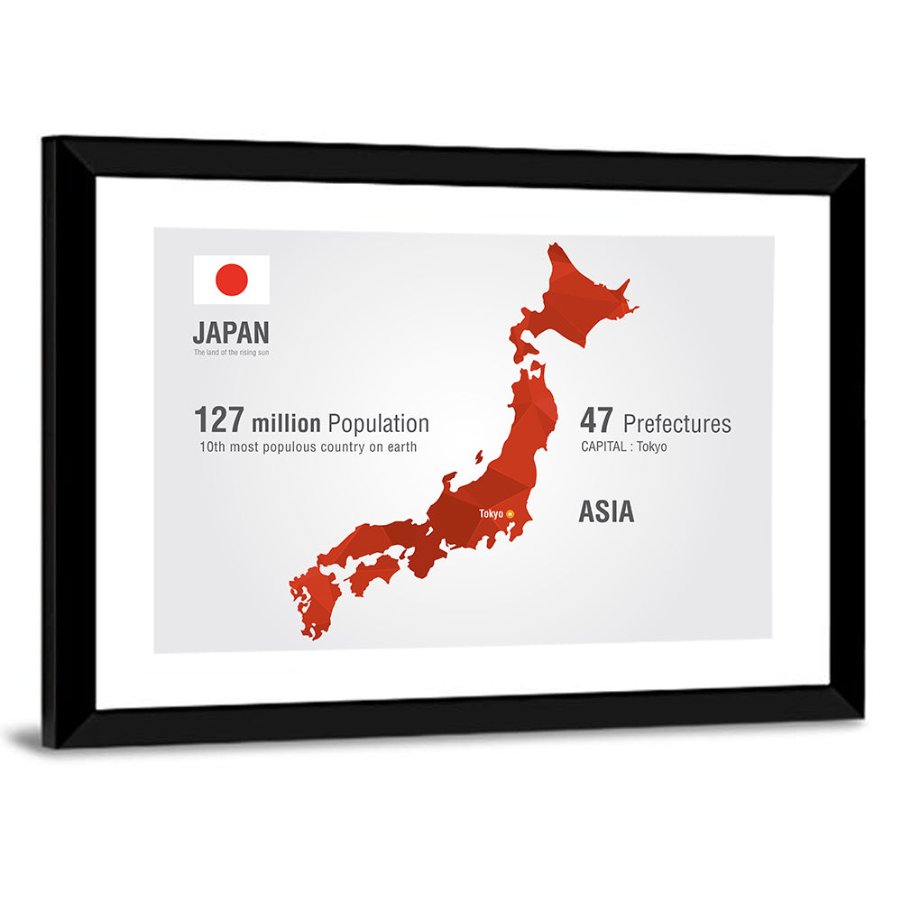 Japan Map Infographic with Tokyo Marker Wall Art