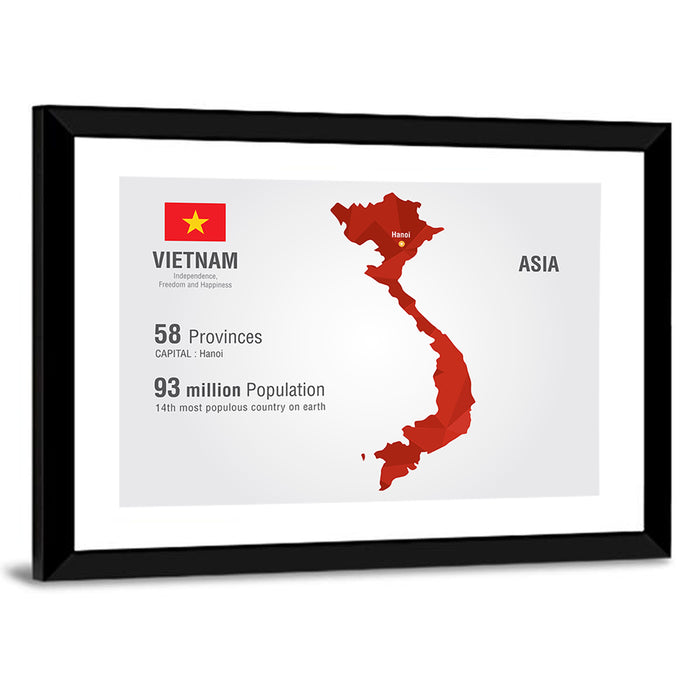 Geometric Vietnam Map Wall Art as a framed print