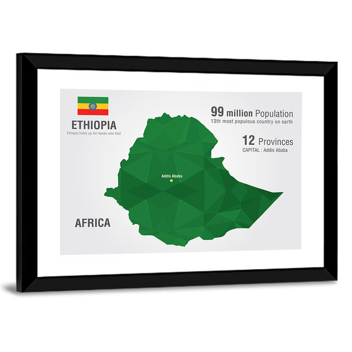 Ethiopia Low-poly Map Wall Art as a framed print