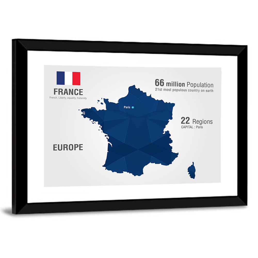 Geometric France Map with Flag Wall Art