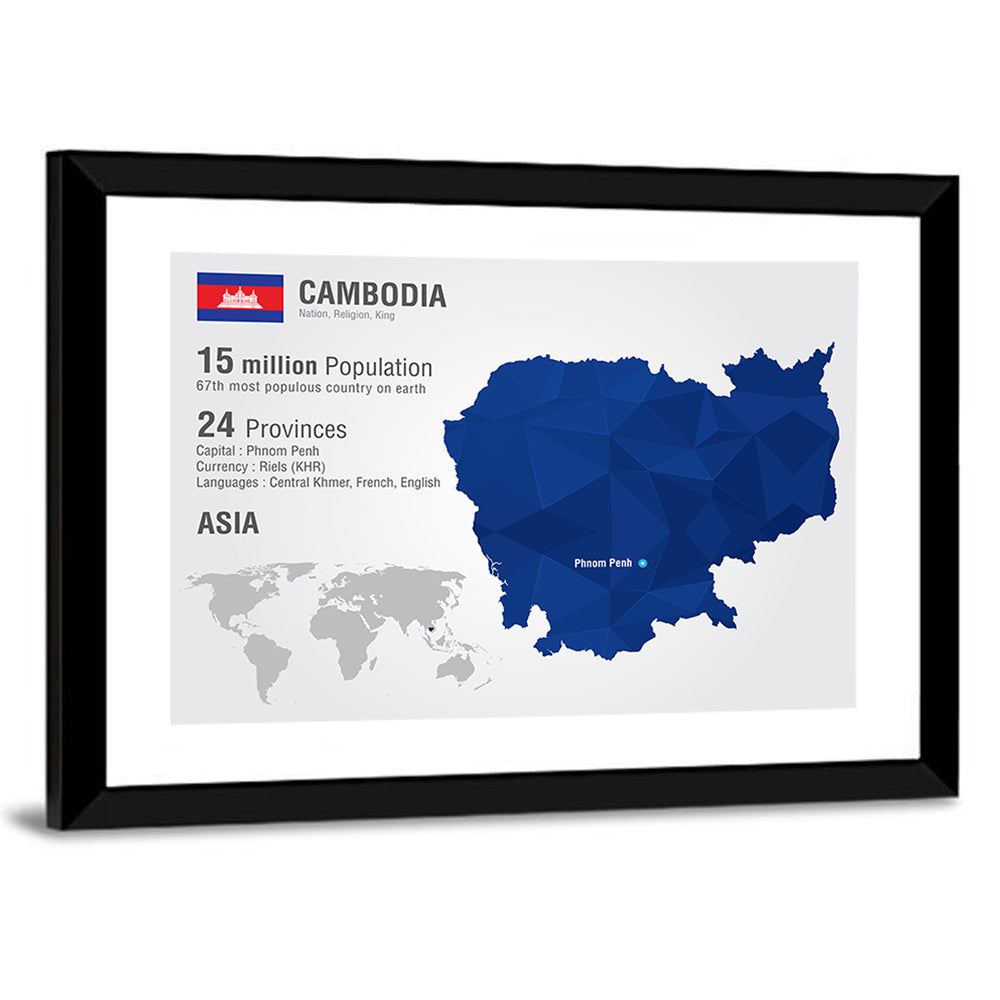Cambodia Geometric Map Wall Art