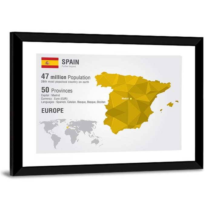 Geometric Spain Map Infographic Wall Art as a framed print
