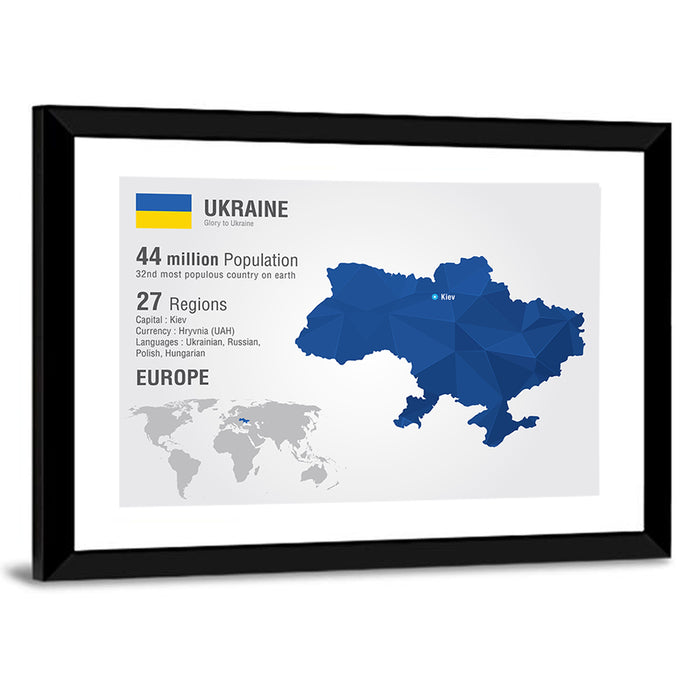 Stylized Ukraine Map Wall Art as a framed print