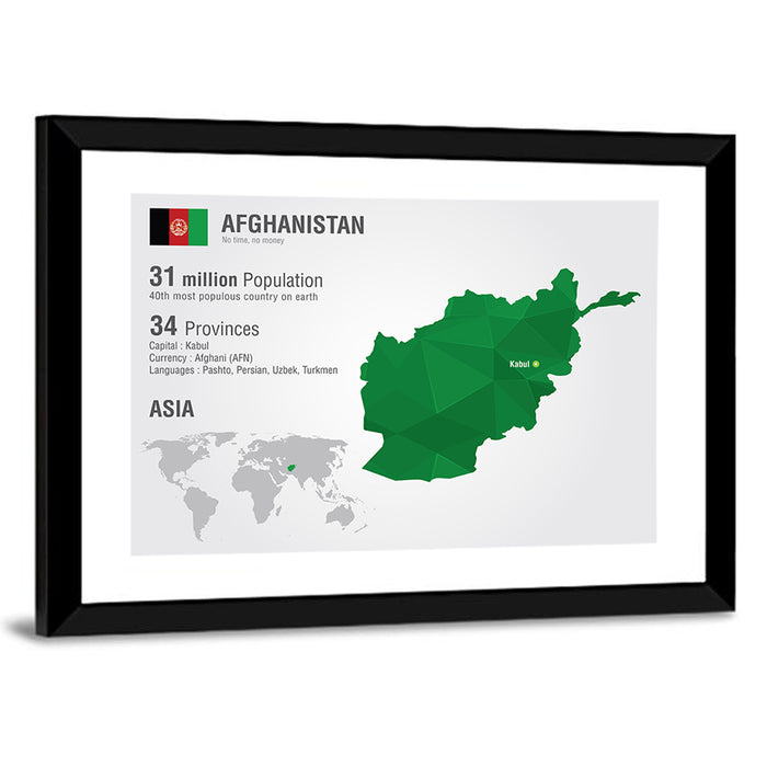 Polygonal Afghanistan Map Wall Art as a framed print