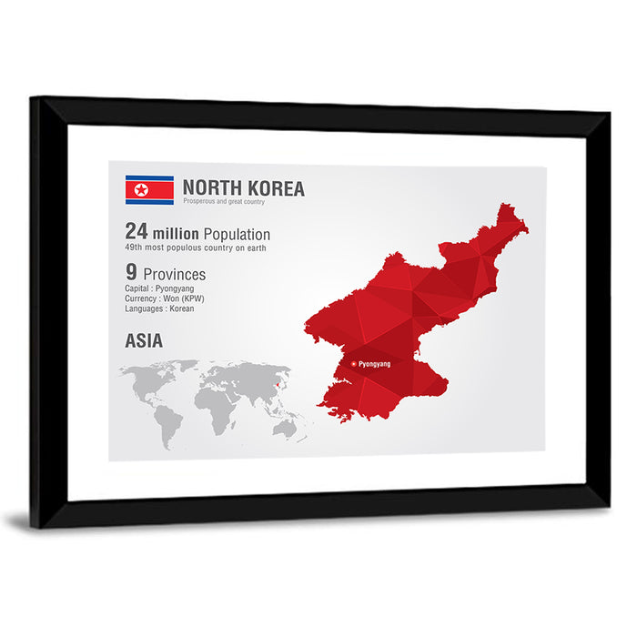 North Korea Geometric Map Wall Art as a framed print