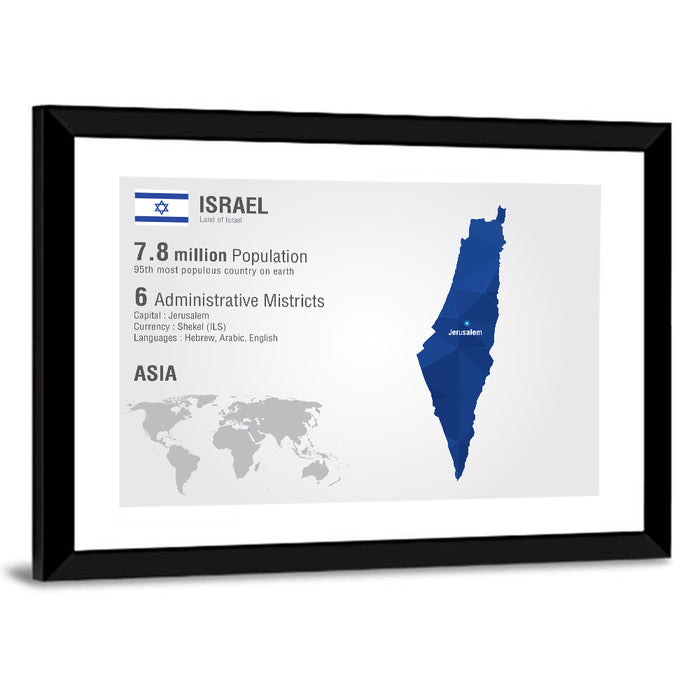 Israel Geometric Map Wall Art as a framed print