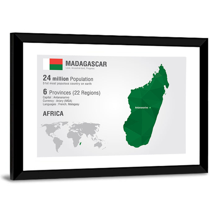 Madagascar Geometric Map Wall Art as a framed print