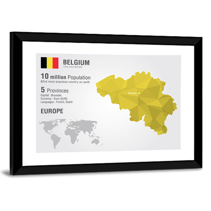 Belgium Geometric Map Wall Art as a framed print