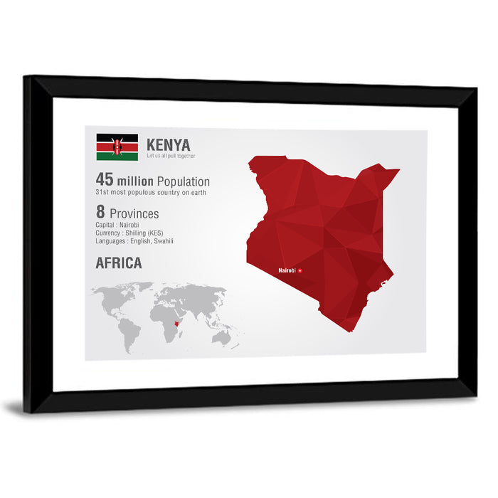 Geometric Map of Kenya Wall Art as a framed print