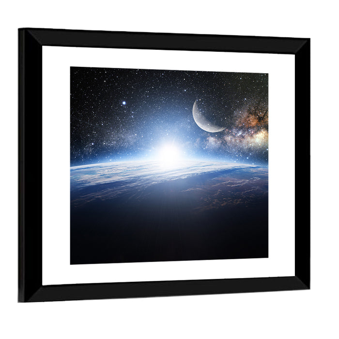 Sunrise Over Earth from Space Wall Art as a framed print