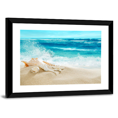Seashells and Splashing Waves Wall Art
