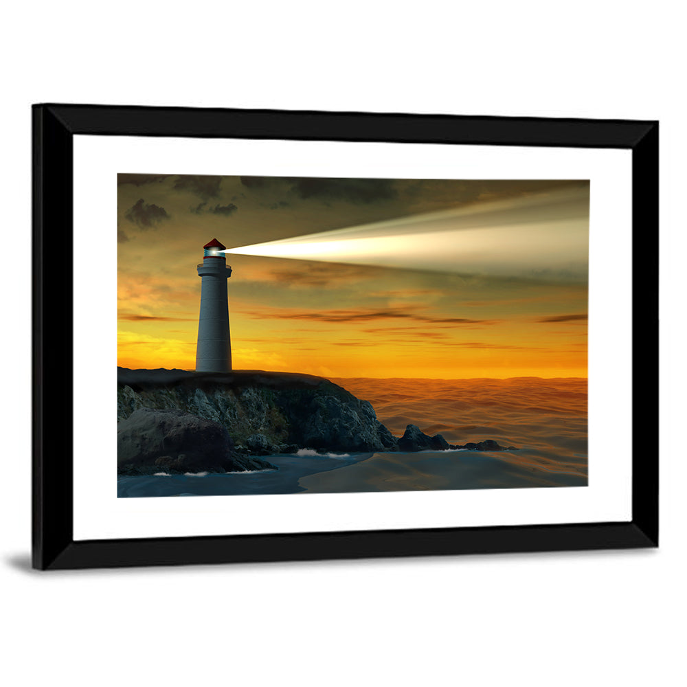 Solitary Lighthouse at Sunset Wall Art