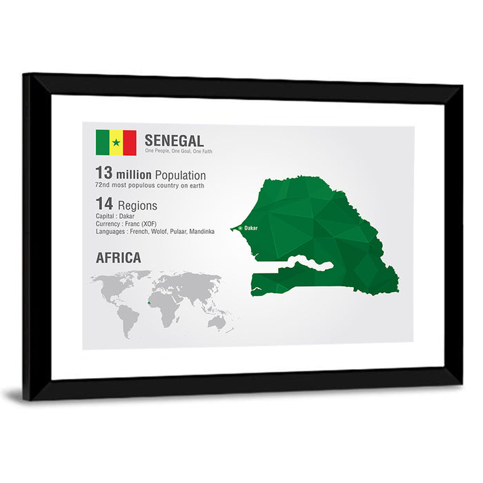 Senegal Map with Flag Wall Art as a framed print