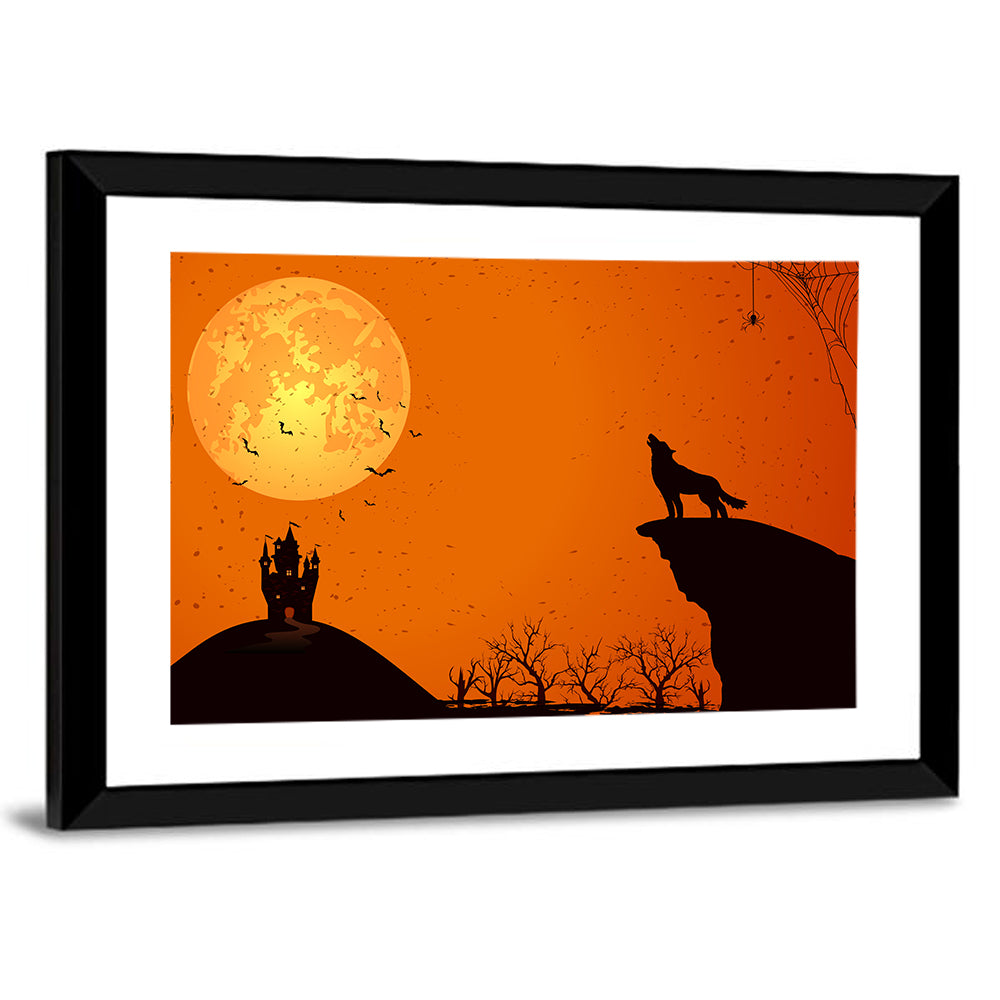 Howling Wolf Under Full Moon Wall Art