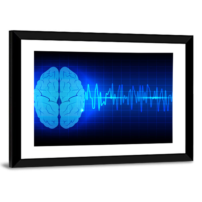 Glowing Brain Wave Visualization Wall Art as a framed print