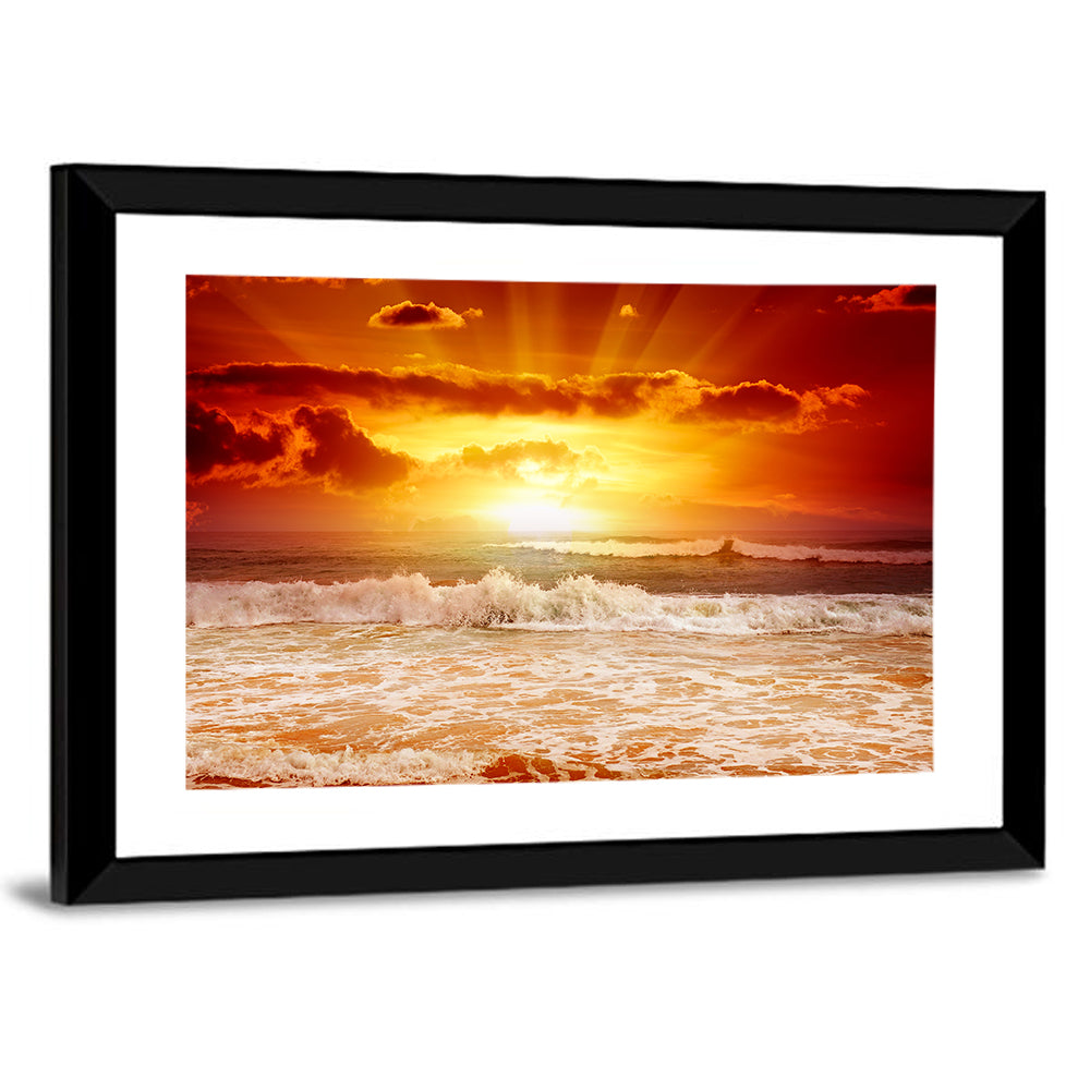Golden Sunset Over Ocean Waves Wall Art