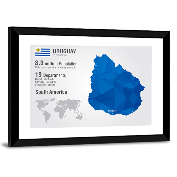Uruguay Geometric Map Wall Art as a framed print