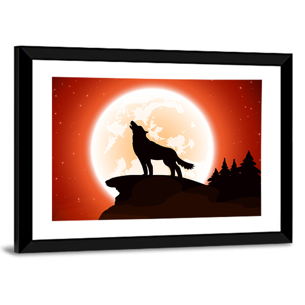 Howling Wolf Under Full Moon Wall Art