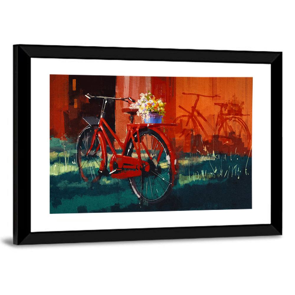 Vintage Bicycle with Floral Basket Wall Art