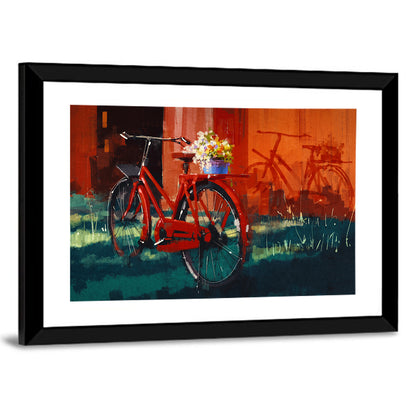 Vintage Bicycle with Floral Basket Wall Art