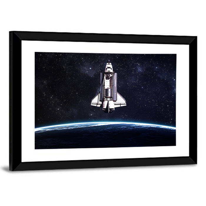 Space Shuttle Over Curved Earth Wall Art as a framed print