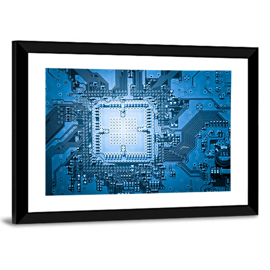 Blue Circuit Board Close-up Wall Art