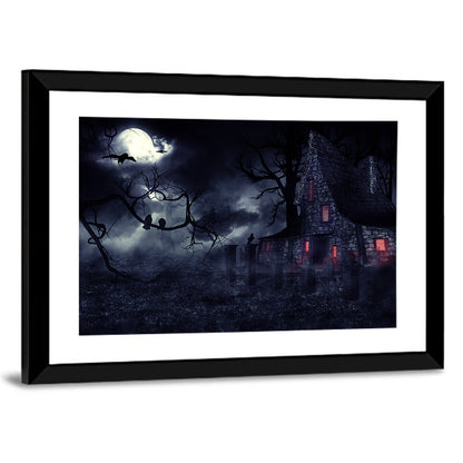 Haunted House Under Full Moon Wall Art