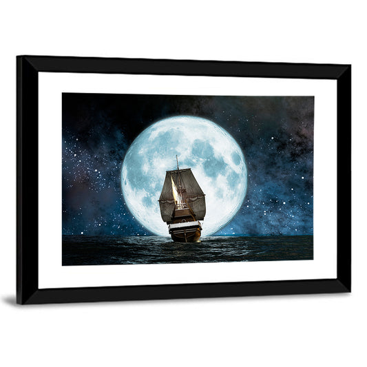 Moonlit Sailboat at Sea Wall Art