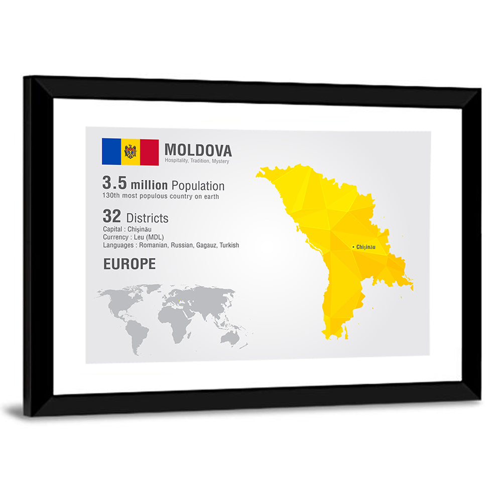 Moldova Low-poly Map Infographic Wall Art