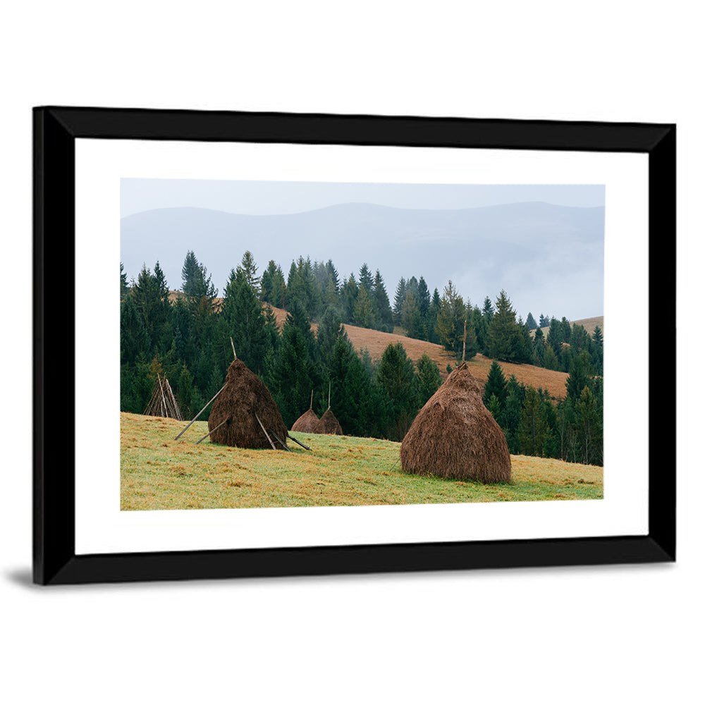 Haystacks in Mountain Village Wall Art