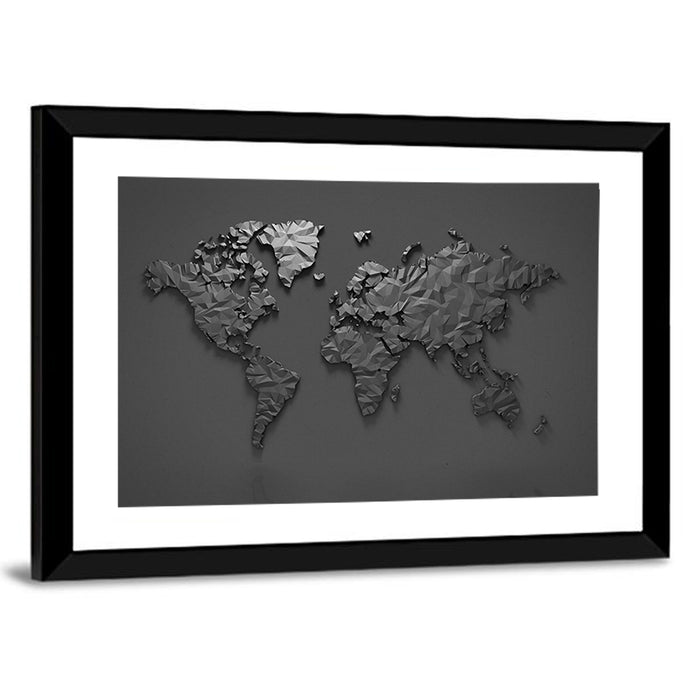 Low-poly World Map Wall Art as a framed print