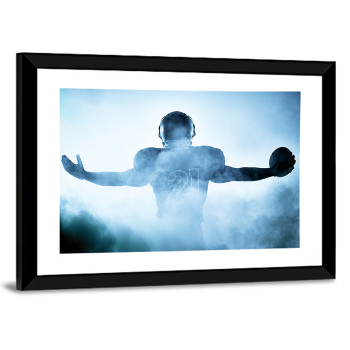Number 21 Football Player in Fog Wall Art as a framed print