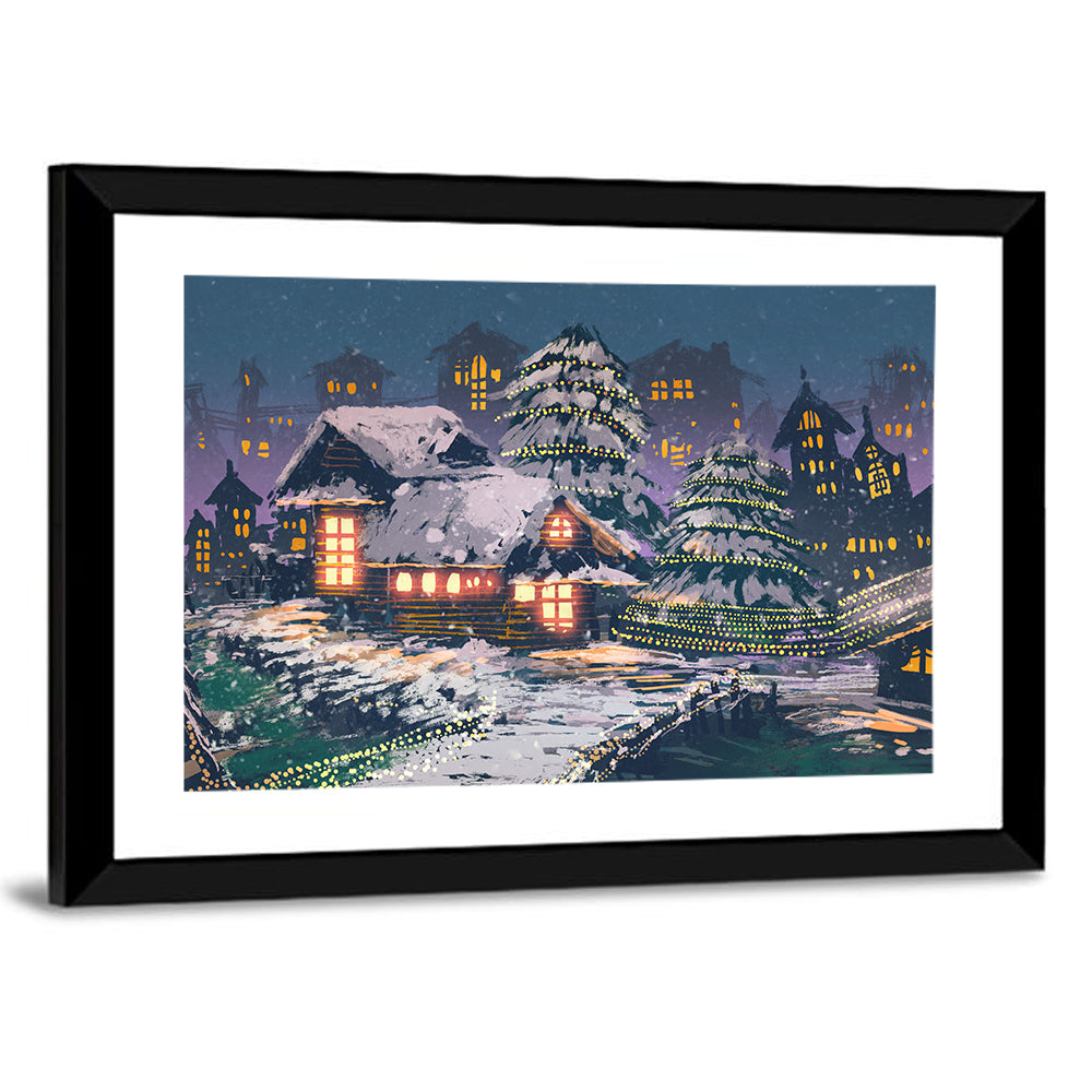 Christmas Night Village Scene Wall Art