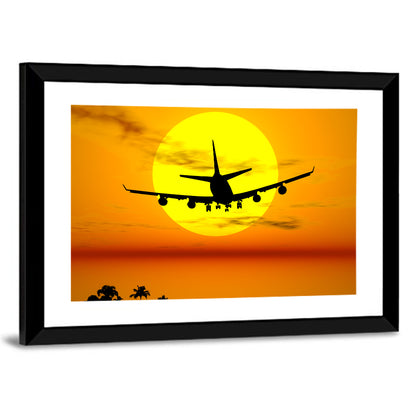 Airplane Silhouette at Sunset Wall Art