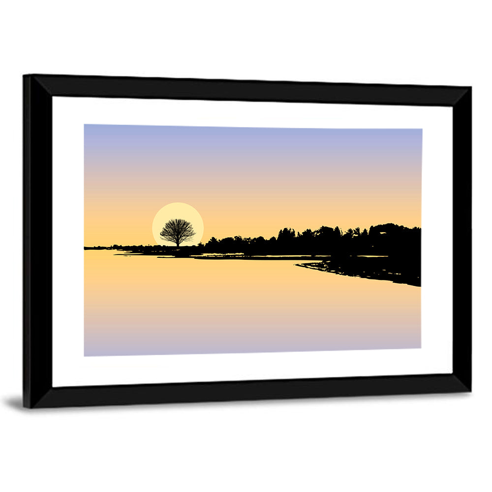 Lone Tree Sunset Over Lake Wall Art