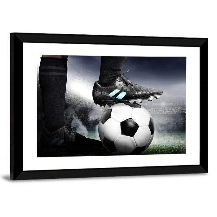Low Angle Soccer Cleat Close Up Wall Art as a framed print