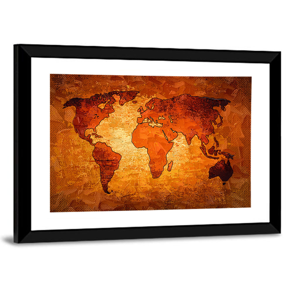 Glowing Orange World Map Wall Art