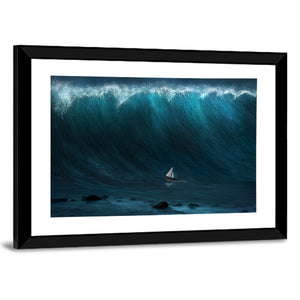 Small Boat Against Large Wave Wall Art