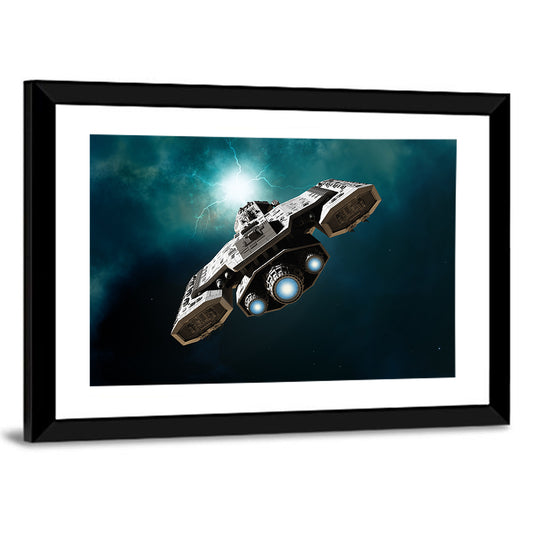 Low Angle Starship with Blue Thrusters Wall Art